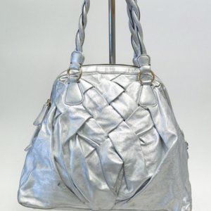 Valentino Silver Metallic Braided Leather Tote